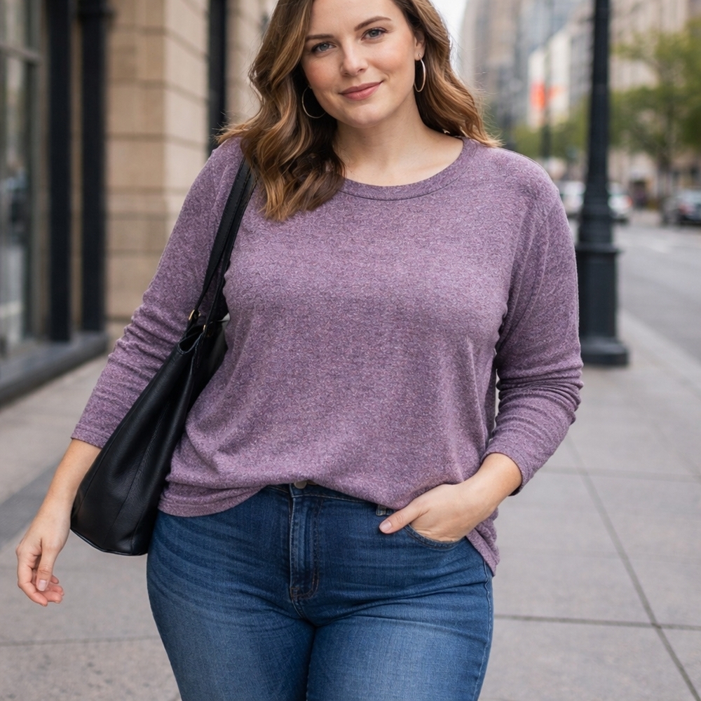 MEC Heathered Purple Long Sleeve Top | Soft Lightweight Casual Essential